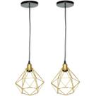 2 Pendentes Aramado Diamante Cabo 2 Mt Luminária Lustre Luxo Industrial Teto Retrô Agp Ilumini