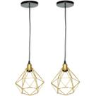 2 Pendentes Aramado Diamante Cabo 2 Mt Luminária Lustre Luxo Industrial Teto Retrô Agp Ilumini
