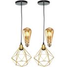 2 Pendentes Aramado Diamante Luminária Lustre Retrô Balcão + 2 Lâmpadas Led ST64 Vintage Teto 2 Pendentes Aramado Diamante Luminária Lustre Retrô Balcão + 2 Lâmpadas Led ST64 Vintage Teto