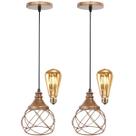 2 Pendentes Aramado Esfera Balonê Cobre Rose Gold + 2 Lâmpadas Lustre Luminária Sala Cozinha Balcão