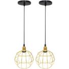 2 Pendentes Aramado Globo Luminária Lustre Luxo Teto Retrô Vintage Dourado Agp Ilumini Industrial