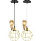 2 Pendentes Aramado Globo Luminária Lustre Retrô Balcão Dourado + 2 Lâmpada Led ST64 Vintage Teto 2 Pendentes Aramado Globo Luminária Lustre Retrô Balcão Dourado + 2 Lâmpada Led ST64 Vintage Teto