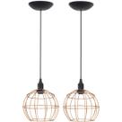 2 Pendentes Aramado Globo Luminária Lustre Teto Retrô Vintage Industrial Balcão Cobre Rose Gold