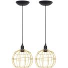 2 Pendentes Aramado Globo Luminária Lustre Teto Retrô Vintage Industrial Balcão Dourado