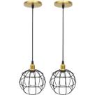 2 Pendentes Aramado Globo Preto Luminária Lustre Industrial Teto Vintage Dourado Agp Ilumini