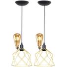 2 Pendentes Aramado Teto Cálice Luminária Lustre Retrô Balcão + Lâmpada Led ST64 Vintage