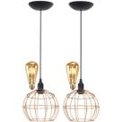 2 Pendentes Aramado Teto Globo Luminária Lustre Retrô Balcão + Lâmpada Led ST64 Vintage