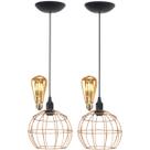 2 Pendentes Aramado Teto Globo Luminária Lustre Retrô Balcão + Lâmpada Led ST64 Vintage