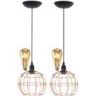 2 Pendentes Aramado Teto Globo Luminária Lustre Retrô Balcão + Lâmpada Led ST64 Vintage