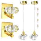 2 Pendentes E 2 Arandelas Cristal K9 Polido Cabeceira + Led