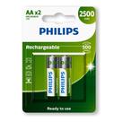 2 Pilhas Bateria AA Philips Recarregável 2500mah 2A Pequena 1 Cartela