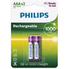 2 Pilhas Recarregáveis Palito AAA Philips 1000mAh