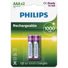 2 Pilhas Recarregáveis Philips AAA 1000mAh Originais Palito Prontas pro Uso