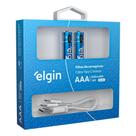 2 Pilhas Recarregável Aaa Tipo C Com Cabo 500mwh Elgin