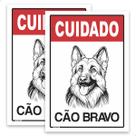 2 Placas De Sinalização Cuidado Cão Bravo 20x30cm Vermelho