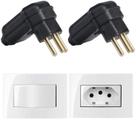 2 Plug Macho 3 Pinos 20a 90 Graus Preto + 1 Tomada Movel 3 Pinos 20a + 1 Interruptor Simples Branco