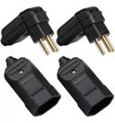 2 Plug Macho 90 Graus + 2 Tomada Femea 3 Pinos 10a Preta Prensa Cabos Margirius