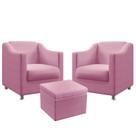 2 Poltronas Almofadada Alya Com Puff Quasar Sued Rosê Aradecor