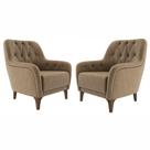 2 Poltronas Decorativas Com Tachas E Pés de Madeira Veludo Bege Shaula Larbelle