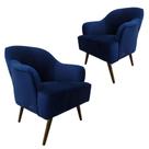 2 Poltronas Decorativas Pés Palitos em Madeira Veludo Azul Sol Larbelle 2 Poltronas Decorativas Pés Palitos em Madeira Veludo Azul Sol Larbelle