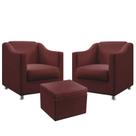 2 Poltronas Estofada Alya Com Puff Quasar Sued Bordô Aradecor