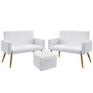 2 Poltronas Namoradeira Nina Almofadada Sem Rodapé Com Puff Quasar Couro Branco Aradecor