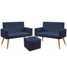 2 Poltronas Namoradeira Vega Almofadada Com Puff Quasar Sued Azul Marinho Aradecor
