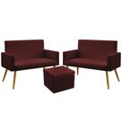 2 Poltronas Namoradeira Vega Estofada Sem Rodapé Com Puff Quasar Sued Bordô Aradecor