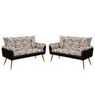 2 Poltronas Namoradeiras Opala F-014 Sued Estampado Bege com Sued Aradecor