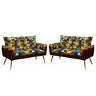 2 Poltronas Namoradeiras Opala F-015 Sued Estampado Colorido com Veludo Aradecor