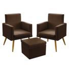 2 Poltronas Nina Almofadada Com Rodapé Com Puff Quasar Couro Marrom Aradecor