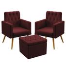 2 Poltronas Nina Com Rodapé E Capitonê Com Puff Quasar Sued Bordô Aradecor