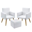 2 Poltronas Nina Estofada Sem Rodapé Com Puff Quasar Couro Branco Aradecor