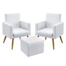 2 Poltronas Nina Para Sala de Estar Com Rodapé Com Puff Quasar Couro Branco Aradecor
