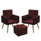 2 Poltronas Nina Sem Rodapé Com Puff Quasar Sued Bordô Aradecor