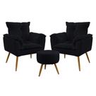 2 Poltronas Opala e Puff Solar Veludo Aradecor