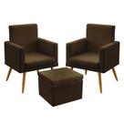 2 Poltronas Vega Almofadada Com Rodapé Com Puff Quasar Sued Marrom Aradecor