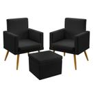 2 Poltronas Vega Com Rodapé Com Puff Quasar Couro Preto Aradecor