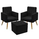 2 Poltronas Vega Com Rodapé E Capitonê Com Puff Quasar Sued Preto Aradecor