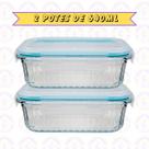 2 Pote Canelado Retangular 640ML Tampa Hermética Frutas Fit Alimentos