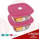 2 Pote de Vidro Quadrado c/ Tampa Sortida Marinex 300ML