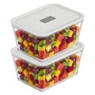 2 Pote Hermético Vidro 2,4l Fresh Lock Tampa Com Válvula Forno