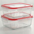 2 Potes de Vidro 1500ml Hermético Vedação Silicone Retangular Forno Micro Freezer
