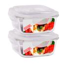 2 Potes Hermetico 800ml Quadrado Vidro Microondas Multiuso