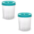 2 Potes Mantimentos Redondo C/ Tampa Rosca Avulso Transp 1L