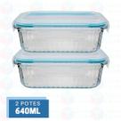 2 Potes Marmita Vidro Resistente 640ml Forno Microondas