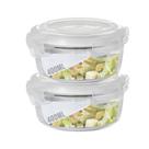 2 Potes Vidro 400ML Microondas Alimento Rodondo Hermetico