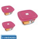 2 Potes Vidro Facilita Vap Quadrado Com Tampa 1L Marinex 2 Potes Vidro Facilita Vap Quadrado Com Tampa 1L Marinex