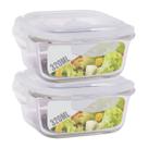 2 Potes Vidro Quadrado 320ml Tampa Hermética Pequeno Papinha
