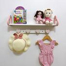 2 Prateleiras coração rosa 60cm e 2 cabideiros infantil